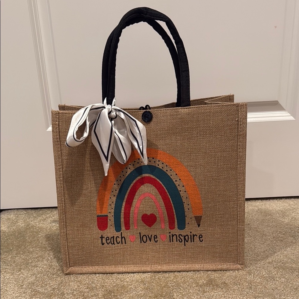Colorful Jute Tote Bag with Rainbow Design